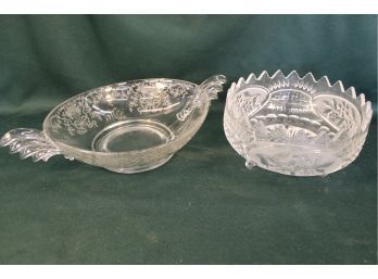 2 Clear Pressed And Etched Antique Glass Bowls  (49)