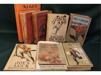 7 Antique Books ( And Biography) By Horatio Alger, Jr, 1908, 1910, 1928  (12)