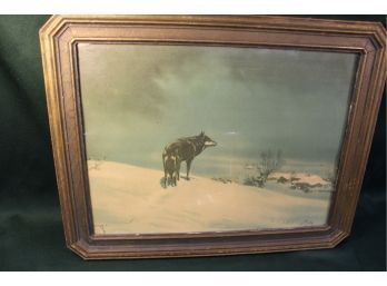 Antique Framed 'Lone Wolf' Print, 19'x 15',   (230)