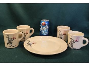 4 'Lefty O'Doul's' Tepco Coffee Mugs & 9.5' Plate   (71)