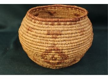 Antique Decorated Raffia Woven Bowl, 6' Opening, Rim Damage  (128)