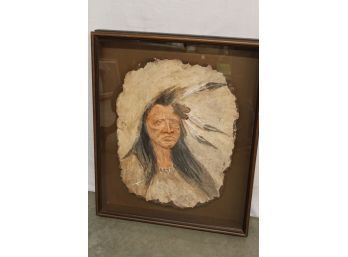 Sioux Warrior Relief Sculpture By K.M. Gibbons, In Shadowbox Frame, 23'x 28'  (308)
