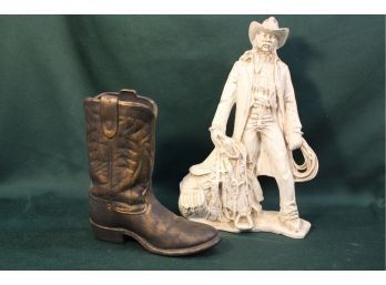 Vintage Ceramic Cowboy Figurine, 9'H And Ceramic Boot, 13'H (233)