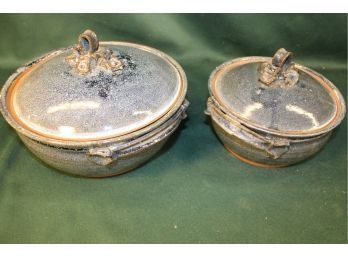 2 Ceramic Casserole Dishes With Lids By Jacque, 7' & 9'd  (359)
