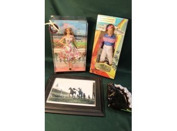 Equestrian Lot - Shoemaker And Kentucky Derby Barbie Dolls,  B&W Photo Finish  & Ashtray  (383)