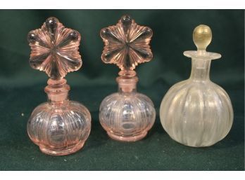 3 Antique Glass Scent Bottles  With Stoppers   (77)
