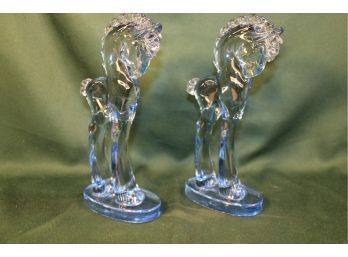 Vintage Pair Of  Blue Glass Art Deco Horse Figurines, 11'H    (386)