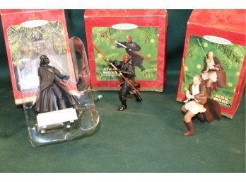 Group Of 3 Star Wars Figures With Light & Sound Darth Vader, Darth Maul, Qui Gon Jinn, Ca 1997 & 2000 (14)