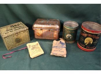 4 Antique Advertising Tobacco Tins & 2 Tobacco Pouches  (278)
