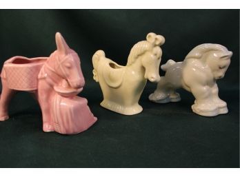 3 Vintage Art Deco Ceramic Horse Planters    (382)