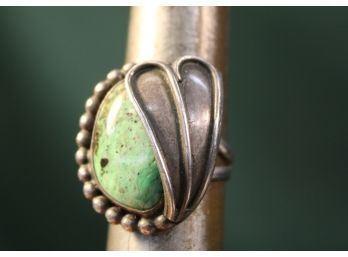 Antique Native American Silver And Turquoise Finger Ring, Sgnd Mary Morgan  (176)