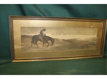 Antique Framed & Matted Cowboy Print , 'All In', F. Schoonover, 24'x 10'   (267)