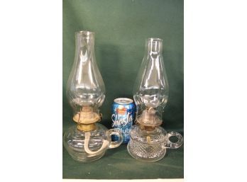 2 Antique Clear Glass Oil Finger Lamps, 12'H (with Chimney)    (109)