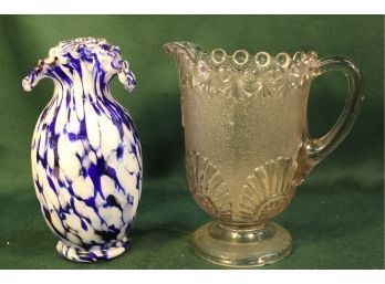 Antique Hand Blown Glass Vase, 9' & Glass Pitcher, 9'  (78)