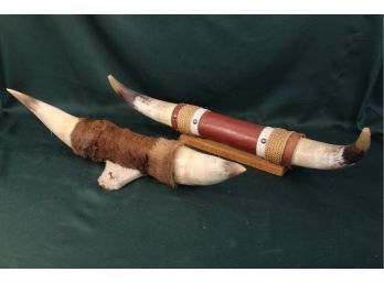 Vintage 2 Pair Mounted Cow  Horns, 21' & 23' Long      (323)