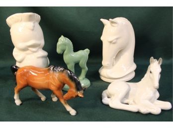 5 Vintage Art Deco Ceramic Horse Figurines (white Horse Marked USSR)   (380)