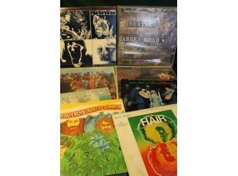 8 Vinyl 33 1/3RPM Records - Beatles, Rolling Stones, Peter, Paul & Mary, Beach Boys, Hair Musical   (192)