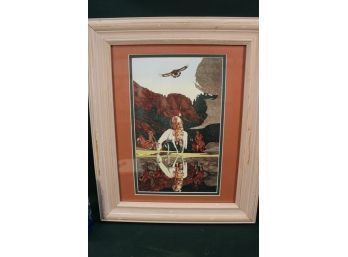 Framed And Double Matted Warrior & Eagle W/reflection, 14'x 18'   (257)