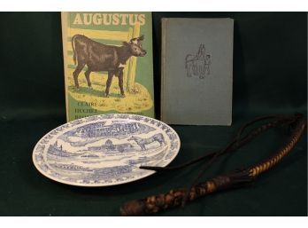 2 Vintage Children's Books, Kentucky State Plate -10' By Vernon Kilns, &  Hand Held Whip  (385)