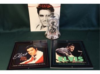 Elvis Lot - Battery Op Glass Domed Clock (Working), 1988, 1991 1993 Calendars By Jim Curtin    (196)