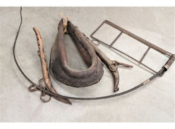 Antique Horse Collar,  Pair Of Hames, Buggy Windshield  W/whip Holder And Whip    (317)