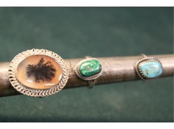 3 Rings - Turquoise, Malachite, Moss Agate  (181)