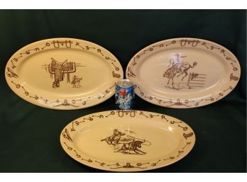 Three Large 16'x 10.5' Tepco Western 'Brands' Oval Platters    (61)