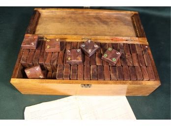 Antique Quad-Ominos Tile Game In Old Wood Box W/directions  (31)