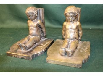 Pair Of Antique Silver Plated Bronze Bookends By Silvestre, Paris, France, 5'x 6'x 5'H  (360)