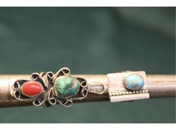 Signed  'PSI' Sterling Ring, Coral/turquoise Ring  (180)