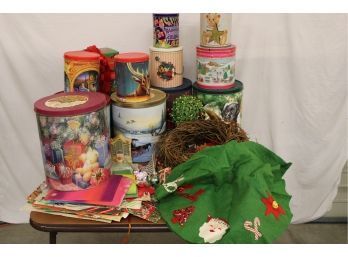 Christmas Tins, Ornaments, Wreath Makings, Wrapping Paper, Tree Skirt, And More   (241)