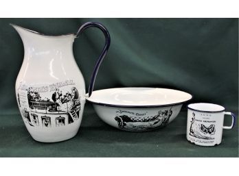 Antique 3 Pcs Aspinall's Adv. Enamelware - Basin, Pitcher & Cup   (270)