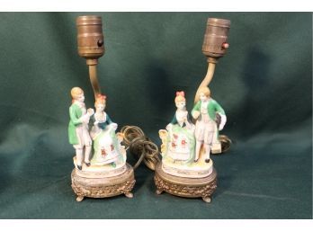 Vintage Pair Of  Electric China Lamps, Japan (man Is Missing Hand)  (395)
