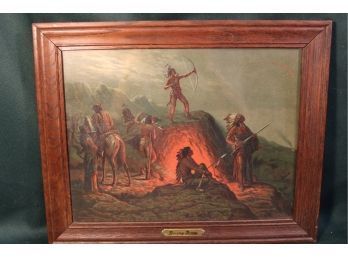 Framed Antique Lithograph, 'Burning Arrow', By Astley Cooper, Taber Prang Art Co, Ca 1905, 15'x 13'  (207)