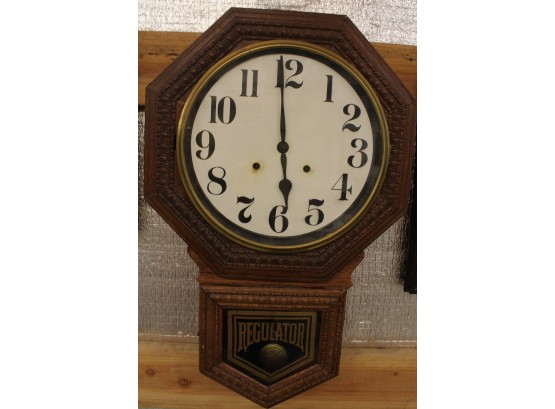 Ingraham Antique Oak Hanging  Spring Driven Regulator Clock With Key & Pendulum  (254)