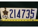 Rare 1919 Sherriff's California Porcelain License Plate With Matching Numbered Badge  12'x 4'    (207)