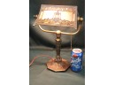 Antique Signed  Bradley & Hubbard Curved Slag Glass Desk Lamp, 10'x 14'H, Ca 1910  (316)