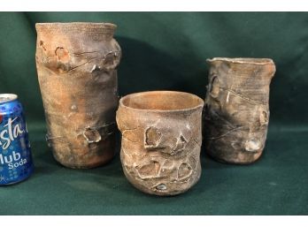 3 Signed Hand Made Ceramic Vases    (123)