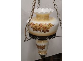 Vintage Stenciled Glass Electric Hanging Lamp   (134)