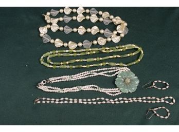Vintage Costume Jewelry - 4 Necklaces & Earrings,  Freshwater Pearls , Sterling, And More   (344)