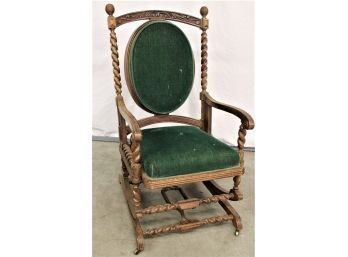 Antique Hunzinger Black Walnut, Upholstered Barley Twist Platform Rocking Chair ,ca. 1880   (350)