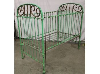 Antique Iron And Brass Child's Crib With Up And Down Sides, Ca 1900, 53'X 30' X46'H (371)