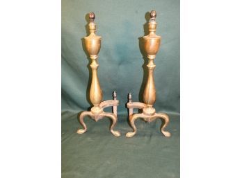 Antique Pair Brass Andirons, 20'H    (381)