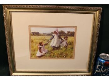 Framed And Matted Print, 'Girl's Picking Flowers' 15'x 12'