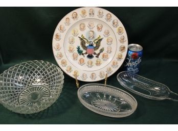 Presidents Plate And Clear Pressed Glass Bowls  (4)