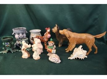 Mics. Lot - Planters, Salt & Peppers, Shells, Carved Dogs, More  (89)