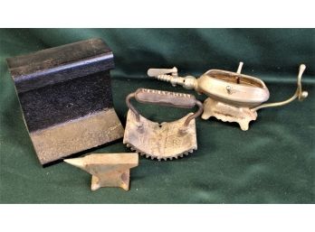 Antique Gas Heated Curling Iron , 4' Jeweler's Anvil, Antique Crimper, 5.5' RR Tie Anvil  (100)