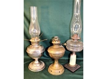 3 Oil Lamps - Bradley & Hubbard, Brass & Glass & Metal Lamps  (107)