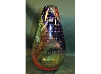 Large Hand Blown Controlled Bubble Blown Glass Vase, 13'High, Unsigned  (115)