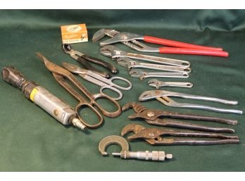Assorted Hand Tools:  Pneumatic Wrench,  Micrometer, Snips, Adj Wrenches, Pliers, Spring Set   (122)